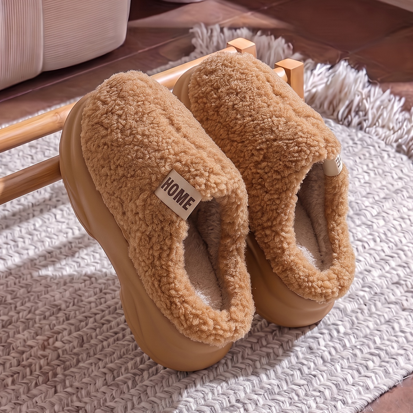 TEMU Fzt Autumn Winter Women's Plush Thick-soled Home Slippers - Fall Winter Warm Indoor Height-increasing Slippers With Plush Lining For , Women