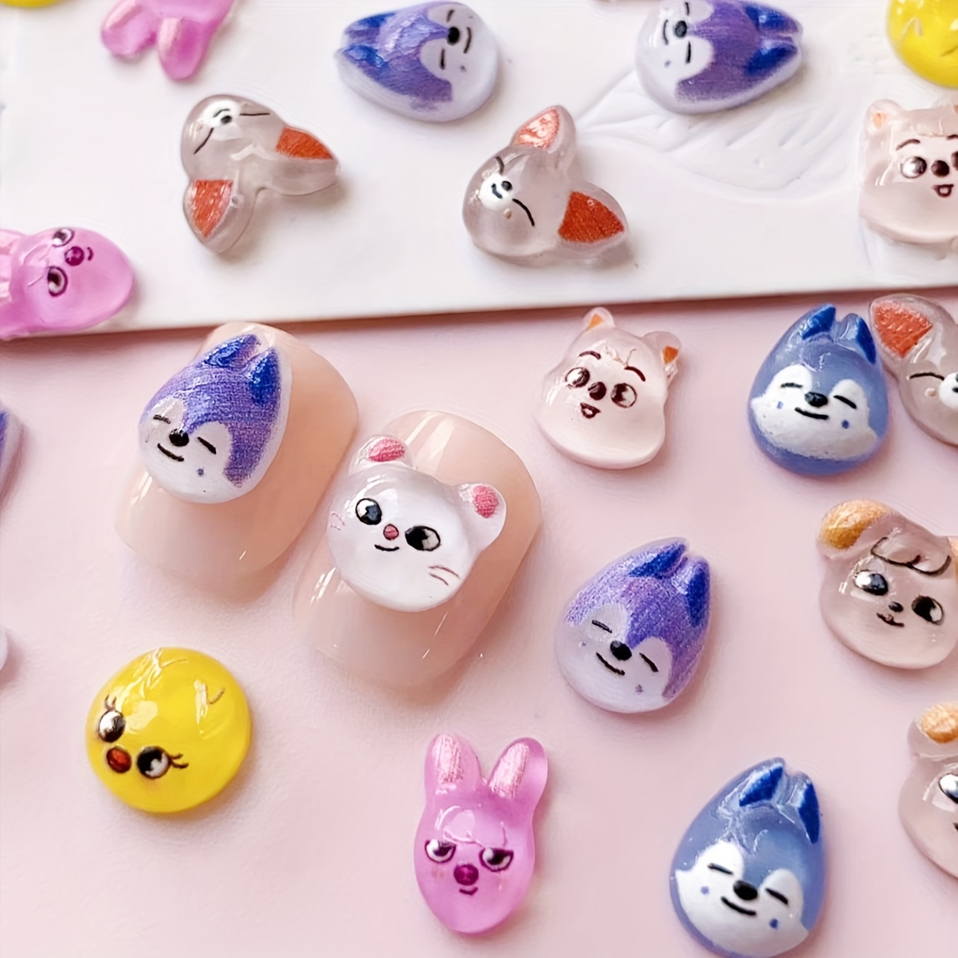 

50pcs Cute 3d Cartoon Animal Nail Charms - Resin Rabbit, Cat, Mouse, For Diy Manicure & Pedicure Decorations