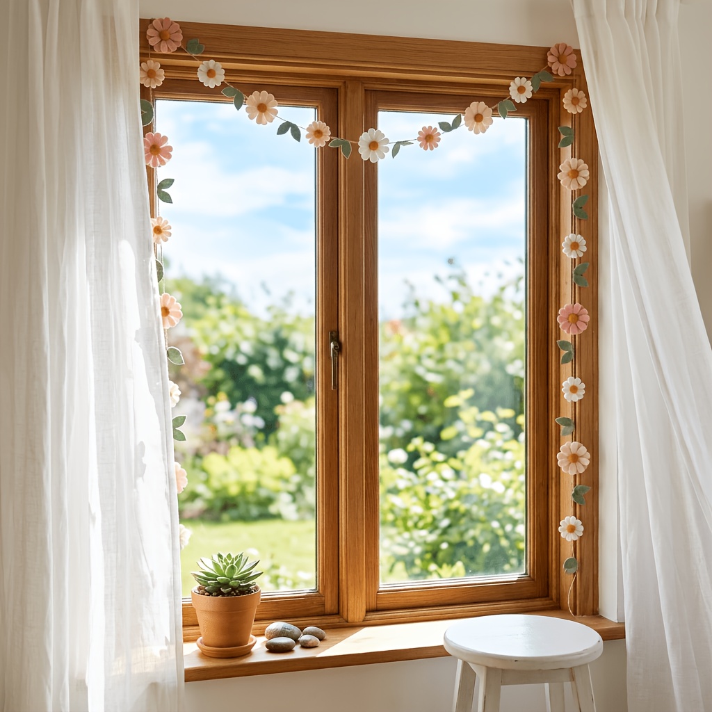 TEMU Guirnalda de Flores de Fieltro Boho de 130 Pulgadas - Banner Floral a para Decoración Colgante de Enredadera para Dormitorio, , Pared o Puerta