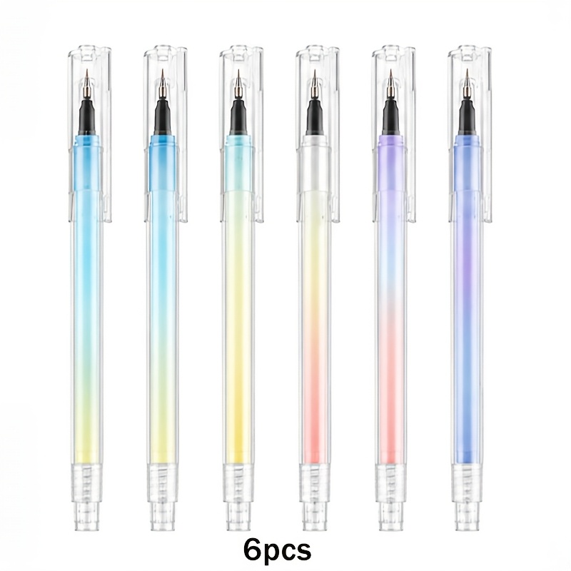 TEMU 6pcs 0.2mm Fine Tip Gel Pens, Needle Point Retractable Pens With Smooth Quick Dry Ink, Transparent Gradient Writing Pens For Students School