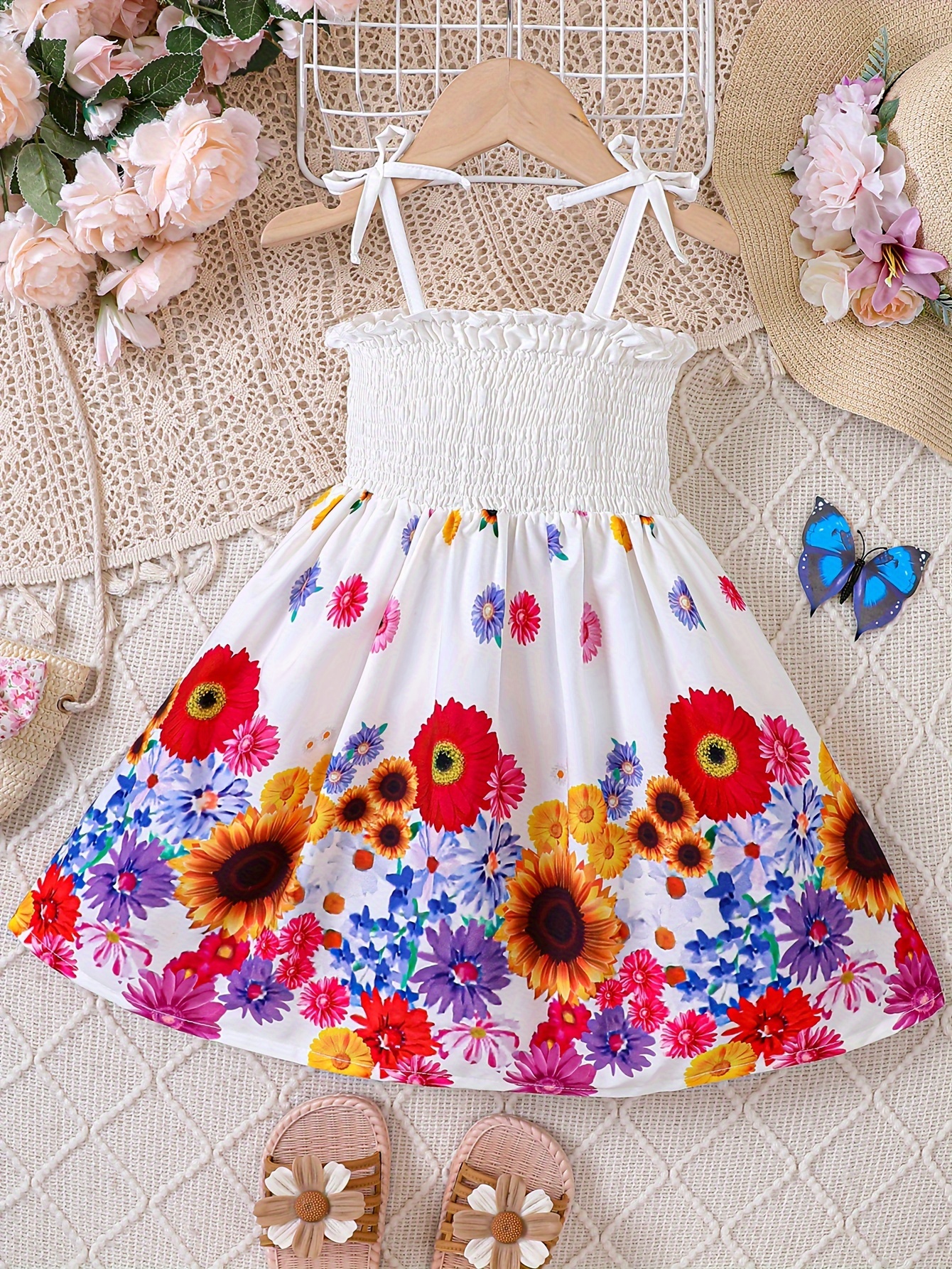 Girls V neck Flowers Print Cami Dress Kids Summer Clothes - Temu