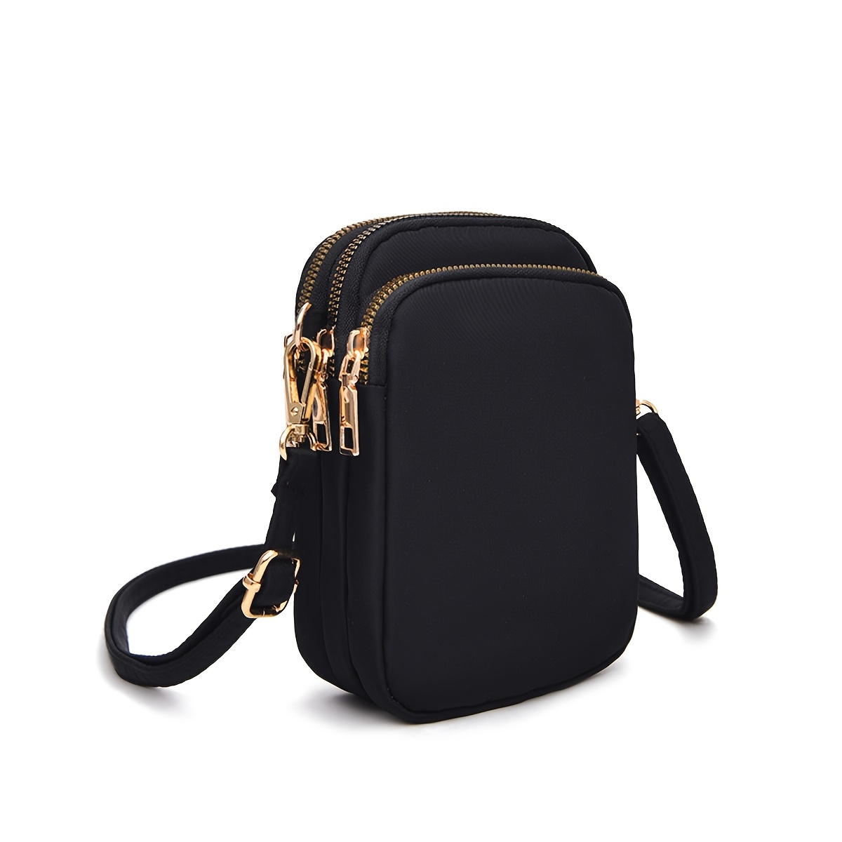 TEMU Women's Nylon Crossbody Bag With 3 Zippered Pockets, Stylish Single-shoulder Bag - Features A Detachable Shoulder Strap And Golden-tone Hardware