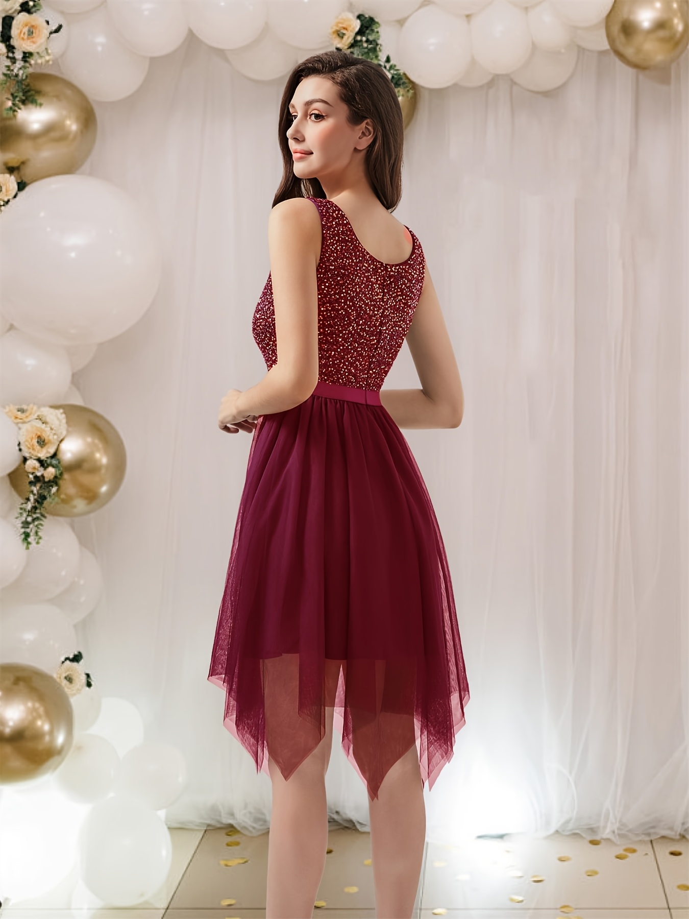 womens lotus leaf sleeve round neck church dress knee length - Temu