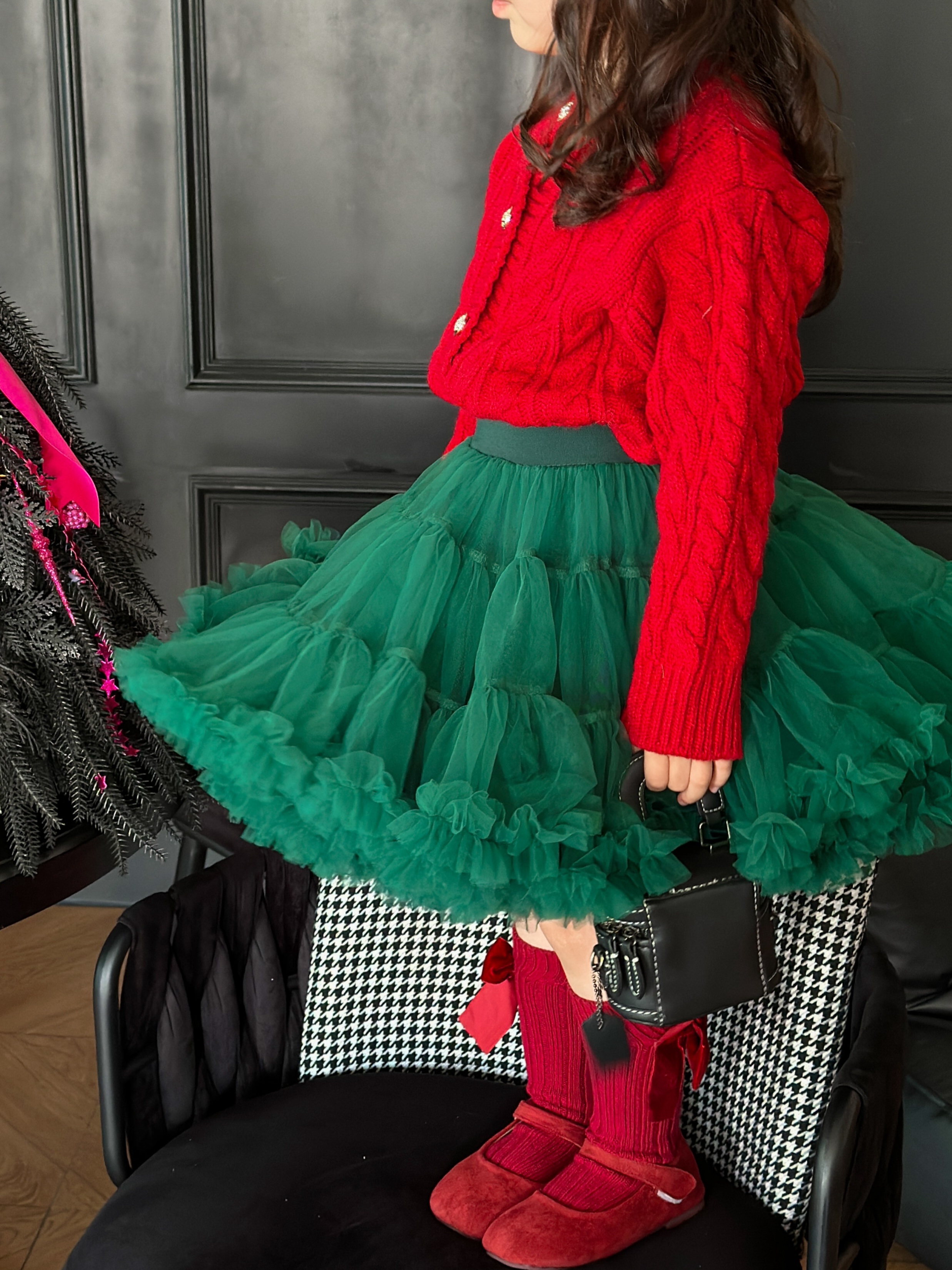 Fashion Girl Christmas Carnival Green Mesh Ballet * Cake Puffy Tutu Skirt  Birthday Gift Dress