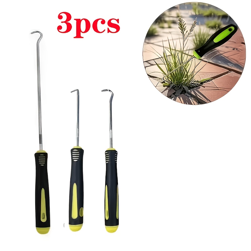 TEMU 3pcs Heavy-duty Metal Weeding Hook Set, Road Joint And Garden Crack Weeding Tool Set, Ergonomic Handle, Durable Gardening Tools, Removes Weeds