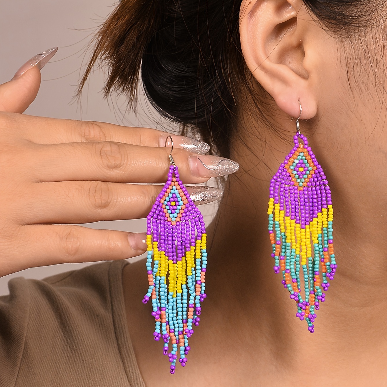 

Bohemian Beaded Tassel Earrings For Women, 1 Pair, Vintage Ethnic Handmade Drop Dangles, Fashionable Statement Jewelry For Party, Club, Vacation, Daily Wear
