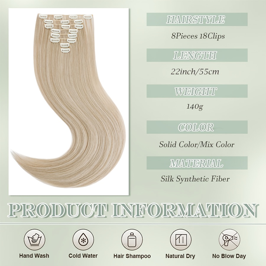 8pcs clip in hair extensions long straight thick synthetic hairpieces 23inch 58cm   double weft natural curly 8pieces set hair piece highlight mix   for women daily party halloween xmas details 1