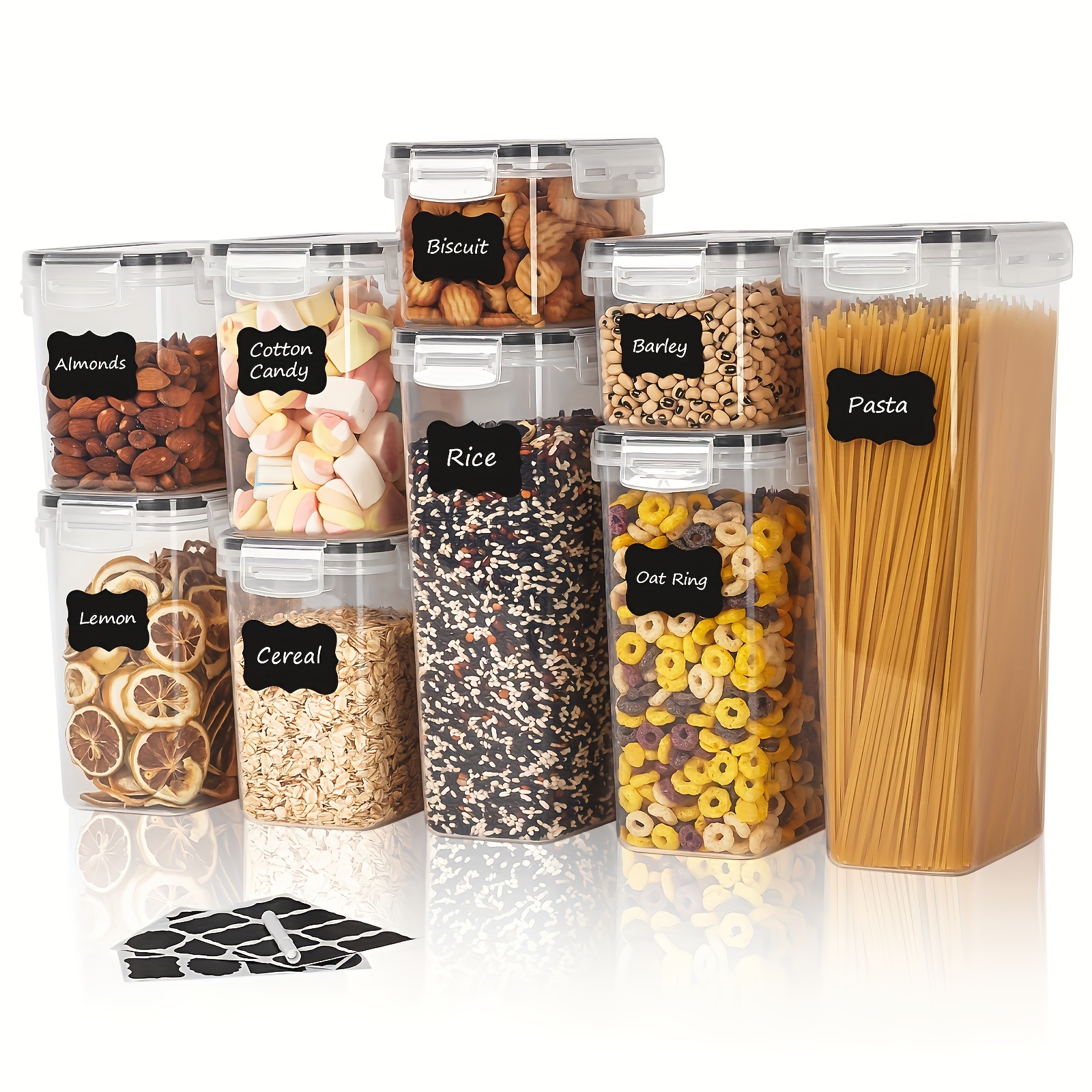 Image of 5/9pcs Airtight Food Storage Containers Set With Lids, Plastic Dry Food Containers For Kitchen Pantry Organization And Storage, Dishwasher Safe, Labels, Marking Pen