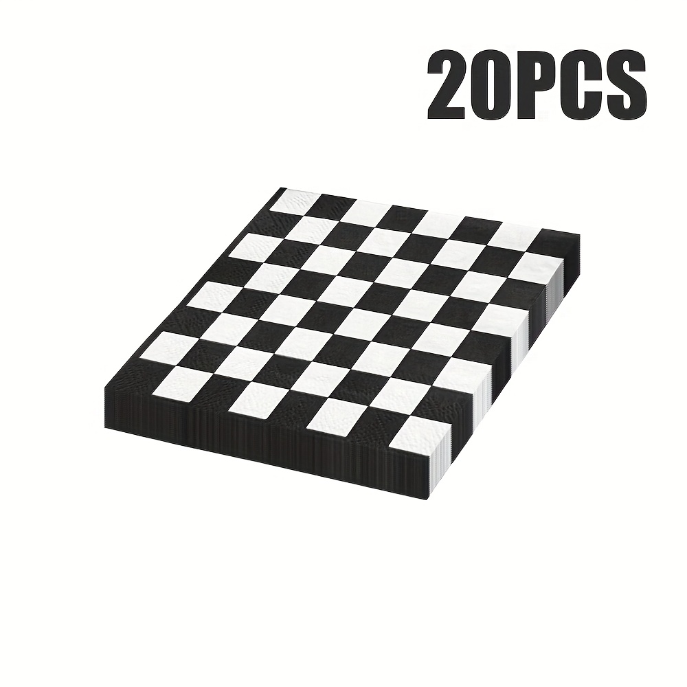 TEMU 20pcs 2-ply Disposable Paper Towels, Restaurant And Kitchen Decorative Paper Towels, Easy Design, Black And White Checkered Checkerboard Pattern, 9.84 X 9.84 Inches For Halloween、christmas