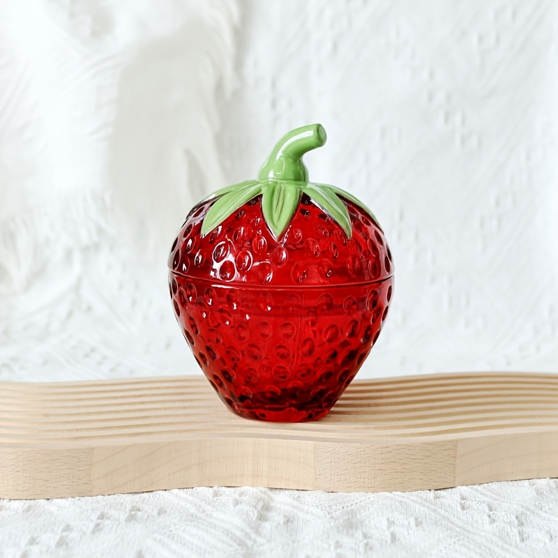 TEMU 1:1 Bocal en Verre Fraise Embossée Style Instagram avec Couvercle, Petit Bocal de Rangement, Boîte à Bijoux, Bocal à , Bocal Hermétique en Verre