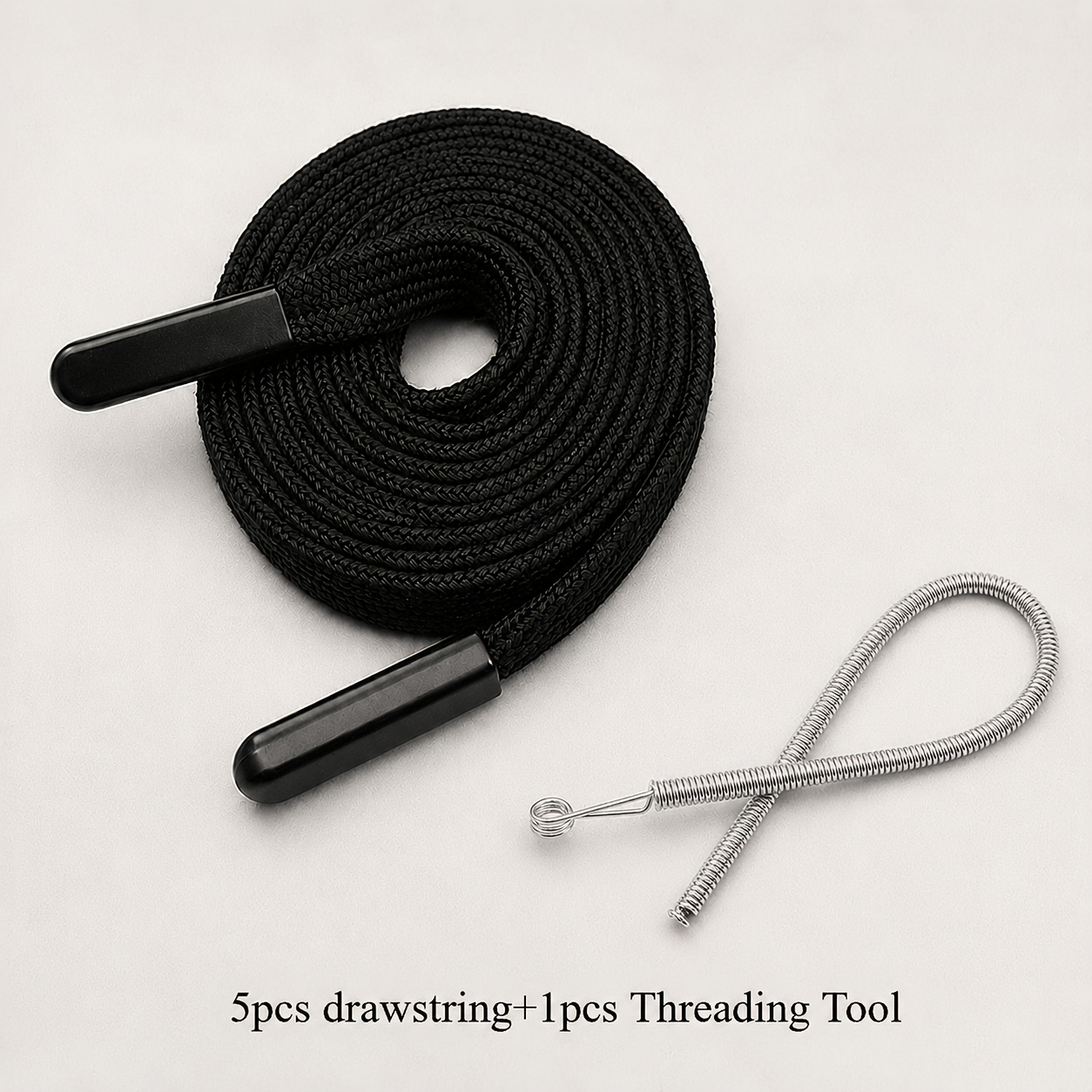 TEMU 5pcs Hoodie Drawstrings With Free Threading Tool, 1.4m Flat Replacement Drawstring Cords With Metal Tips For Sweatpants Waistband, Hoodie,
