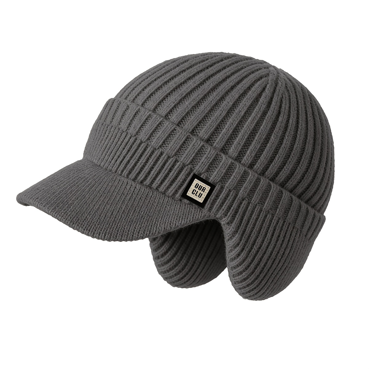 TEMU Thickened Fleece Winter Ear Protection Hat, Men's Warm Brimmed Ski , High-elastic Breathable Outdoor Hiking Cycling Adult Middle-aged Universal