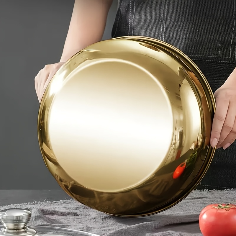 Image of 1pc Stainless Steel Golden Bowl, Large Size Suitable For , Mixing, Washing Vegetables, Hot Pot Soup Bowl, Stackable And Space-, Polished And Easy To Clean