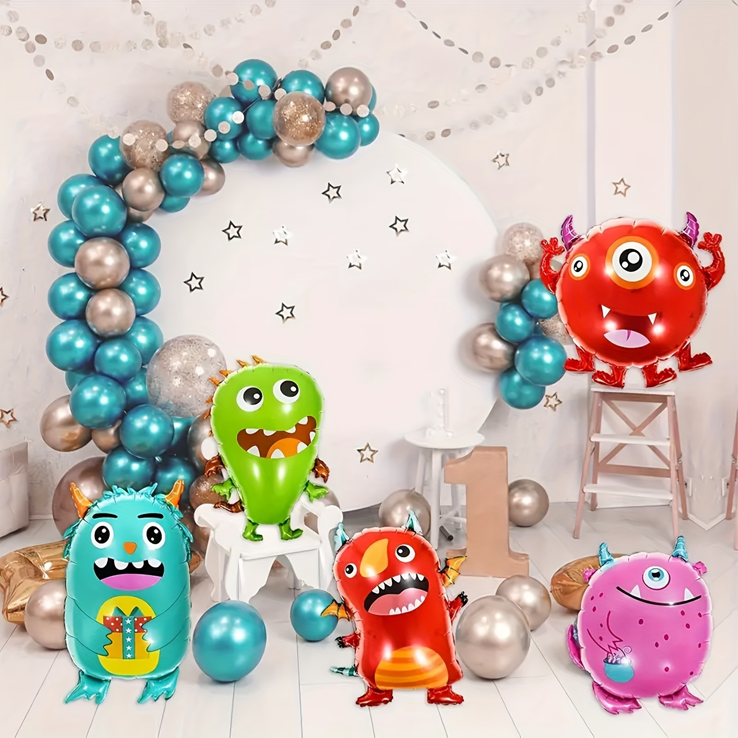 

Festive Monster Foil Balloons Set Of 5 - Suitable For Various Occasions, Ideal For 14+ Age Group - No Electricity Needed, Durable Aluminum Film - Perfect For Birthday Celebrations And Themed Events