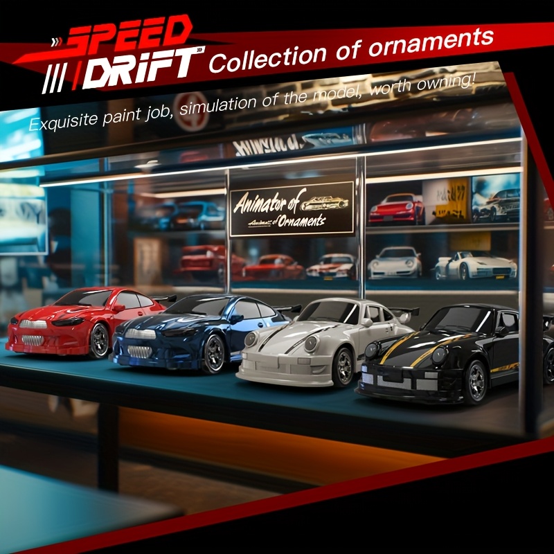 4WD RC Drift Car with Lights, 1:64 Scale Remote Control Toy