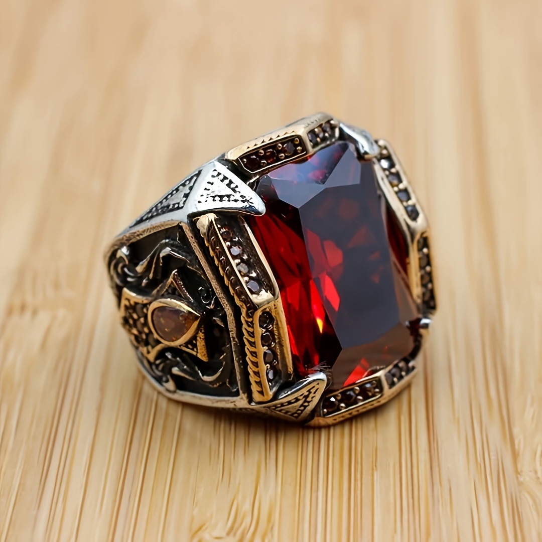 Artificial Ruby *'S Ring, Handmade *'S Ring, Turkish Handmade Silvery *s  Ring, Ottoman *s Ring *s Jewelry, Gift for Him, Silvery Plated - Main Image