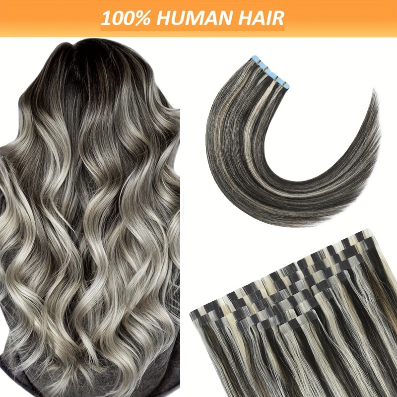 

Human Hair Extensions - 20pcs, 30g Each, Straight Seamless Skin Weft, P1b/613, 18-26 Inches - Versatile For All Races