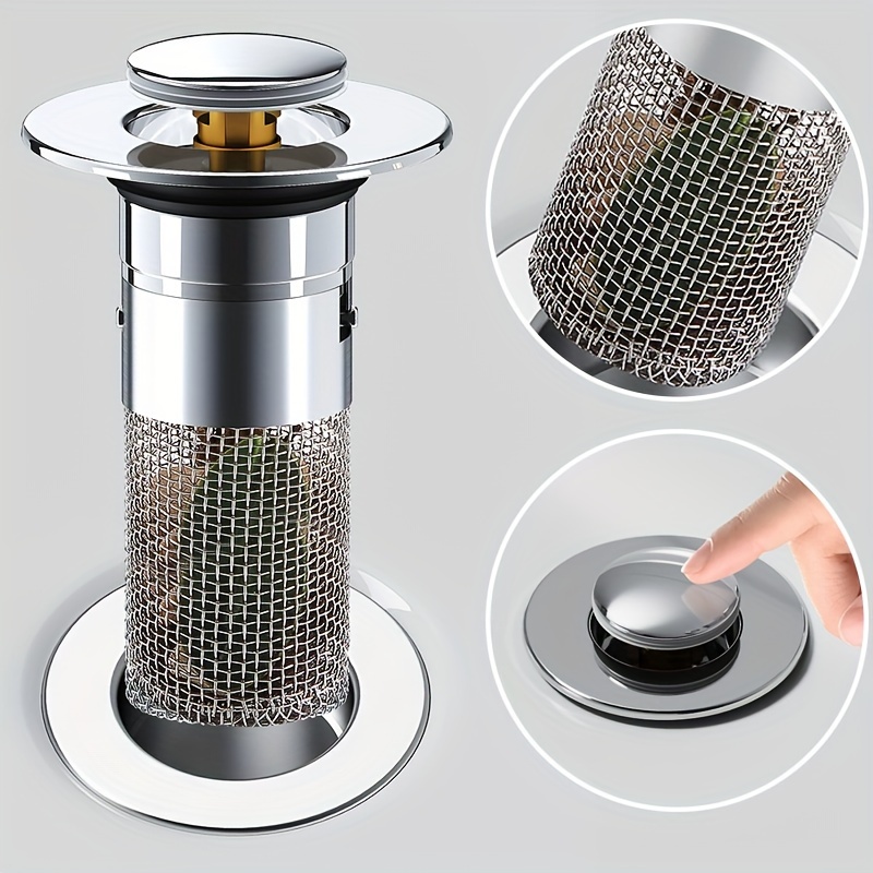 

1pc/2pc Stainless Steel Bathroom Sink Stopper, Pop-up Basin Anti-odor Bouncing Core Plug Filter, Essential Home Accessory, Bathroom Drain Strainer