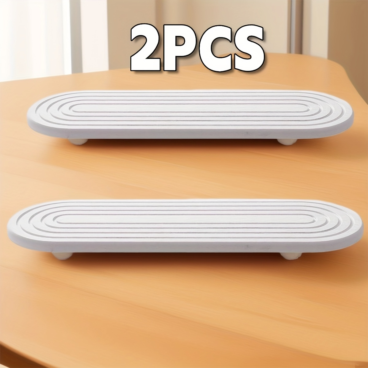 TEMU 2pcs-diatomaceous Earth Sink Organizer Tray- Absorbent Stone Kitchen And Bathroom Countertop Holder, Striped Design, 12x4inch, Quick-drying