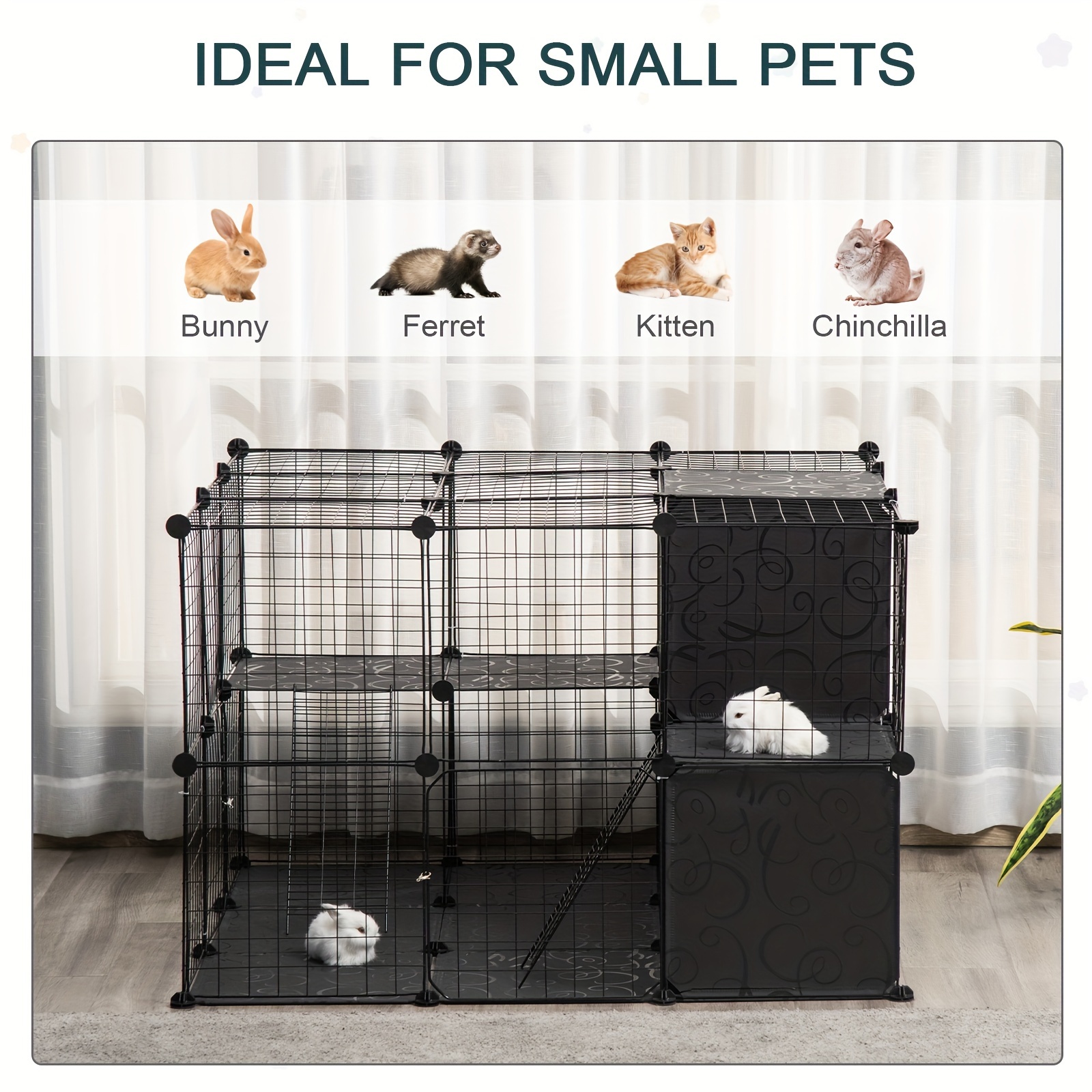 PawHut Small Animal Cage Guinea Pig Enclosure, Play House With 2 Doors, Platform, Ramp, Dish And Bottle - 28 In. L D51-155