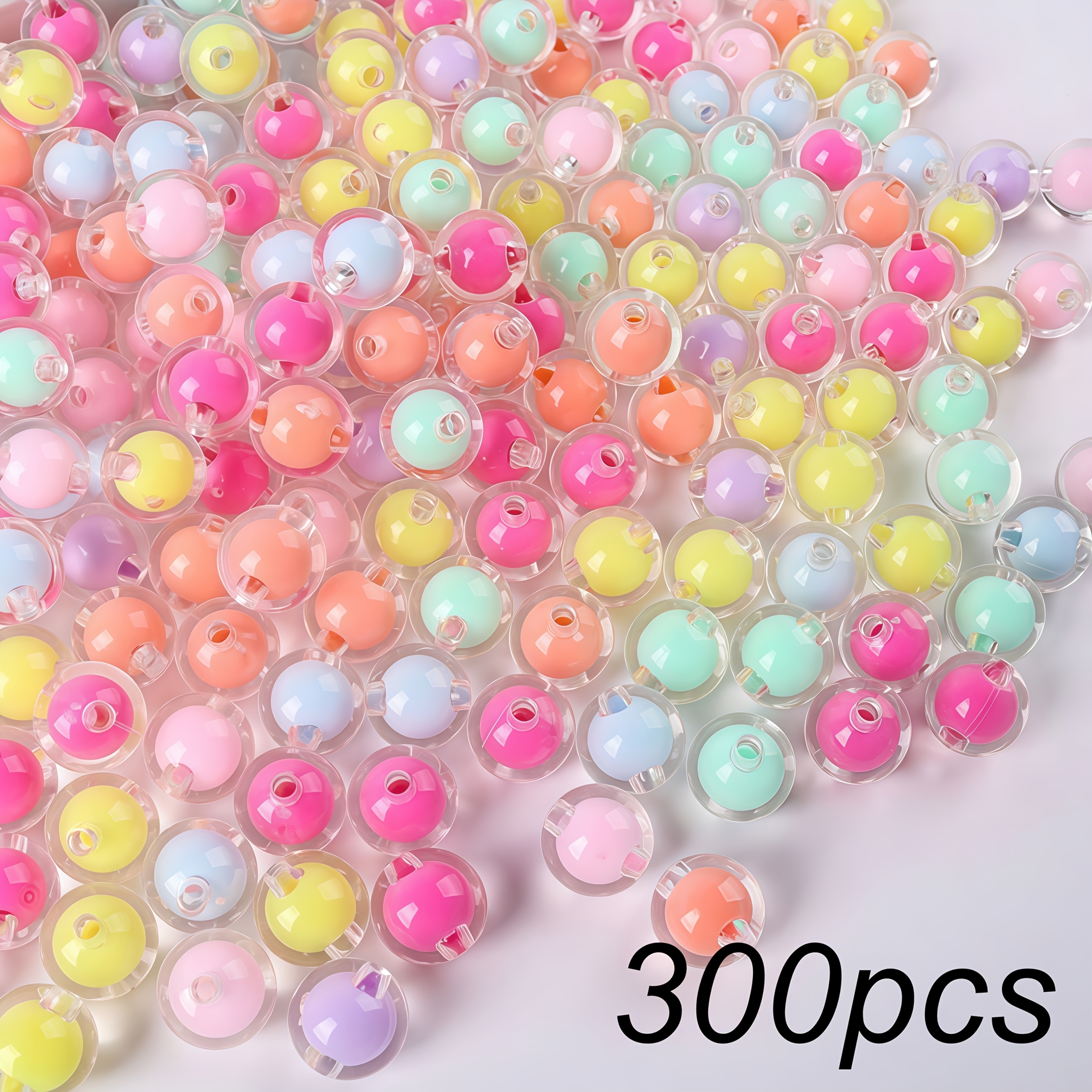 Image of 300pcs Macaron-colored Filling Transparent Round Beads Random Colors Beading Materials Fresh Candy-colored Bracelet Necklace Jewelry Additions