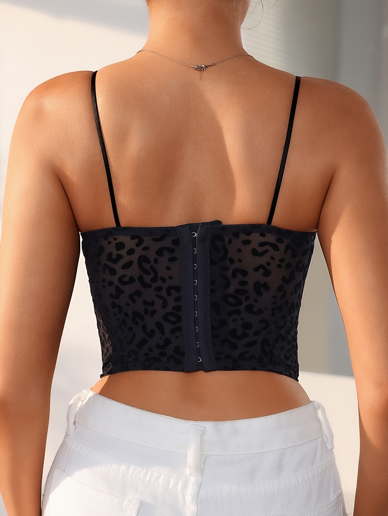 1pc Bohemian Leopard Print Flocked Mesh & Lace Trim T-Shirt Bra - High Support Underwire, Non-Removable Padded Cups, Machine Washable 's Lingerie for Everyday & Special Occasions, Occasion Bra | Fashionable Undergarment | Nonremovable Padding