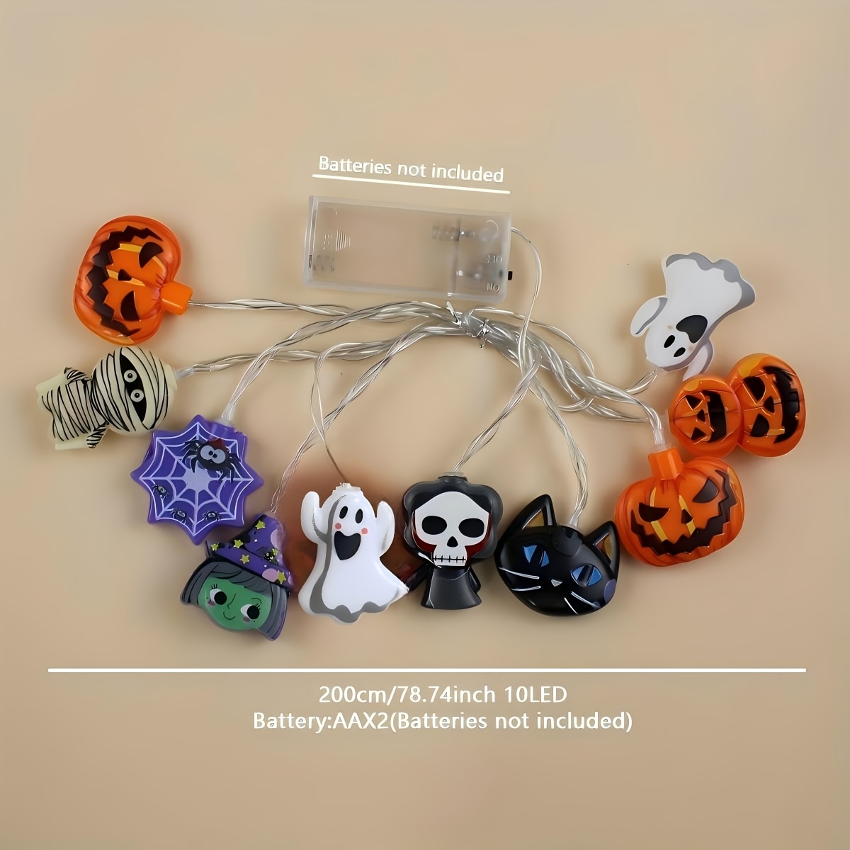 TEMU 1pc, Guirlande Lumineuse de Lanternes de Citrouille Style Sorcière, Décoration d'Halloween, 199.95Cm 10pcs Perles LED, Alimentée par Piles,
