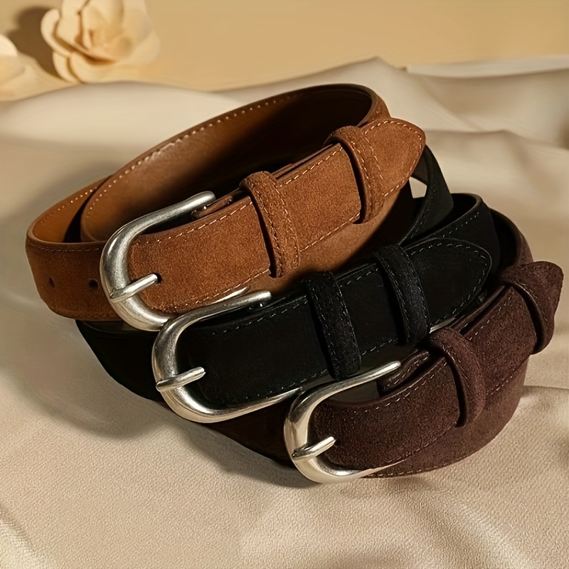 womens suede leather belt genuine leather 1 1in wide - Temu  display picture 3