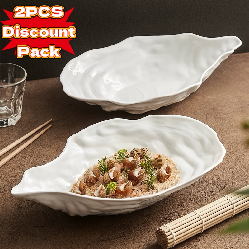 изображение предмета набор керамических тарелок   в форме ракушек, стильные белые тарелки для  , безопасны для использования в микроволновой печи и посудомоечной машине,   подходят для сервировки свежих  , сашими, салатов и закусок,   подходят для семейных обедов, рождественских или празднований дня благодарения