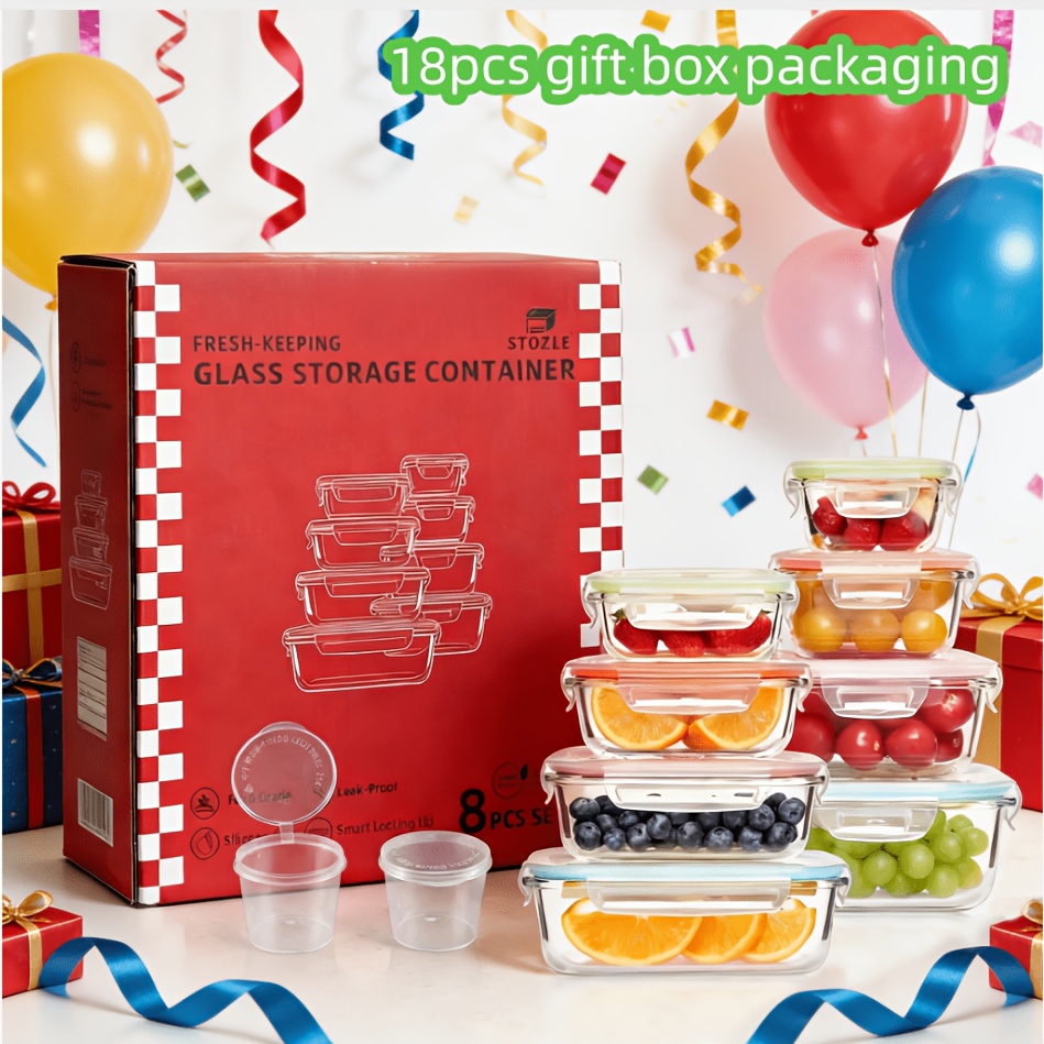 16-Piece Glass Food Storage Container Set with Sealed Lids for Microwave and Oven Use, Multiple Colors Available