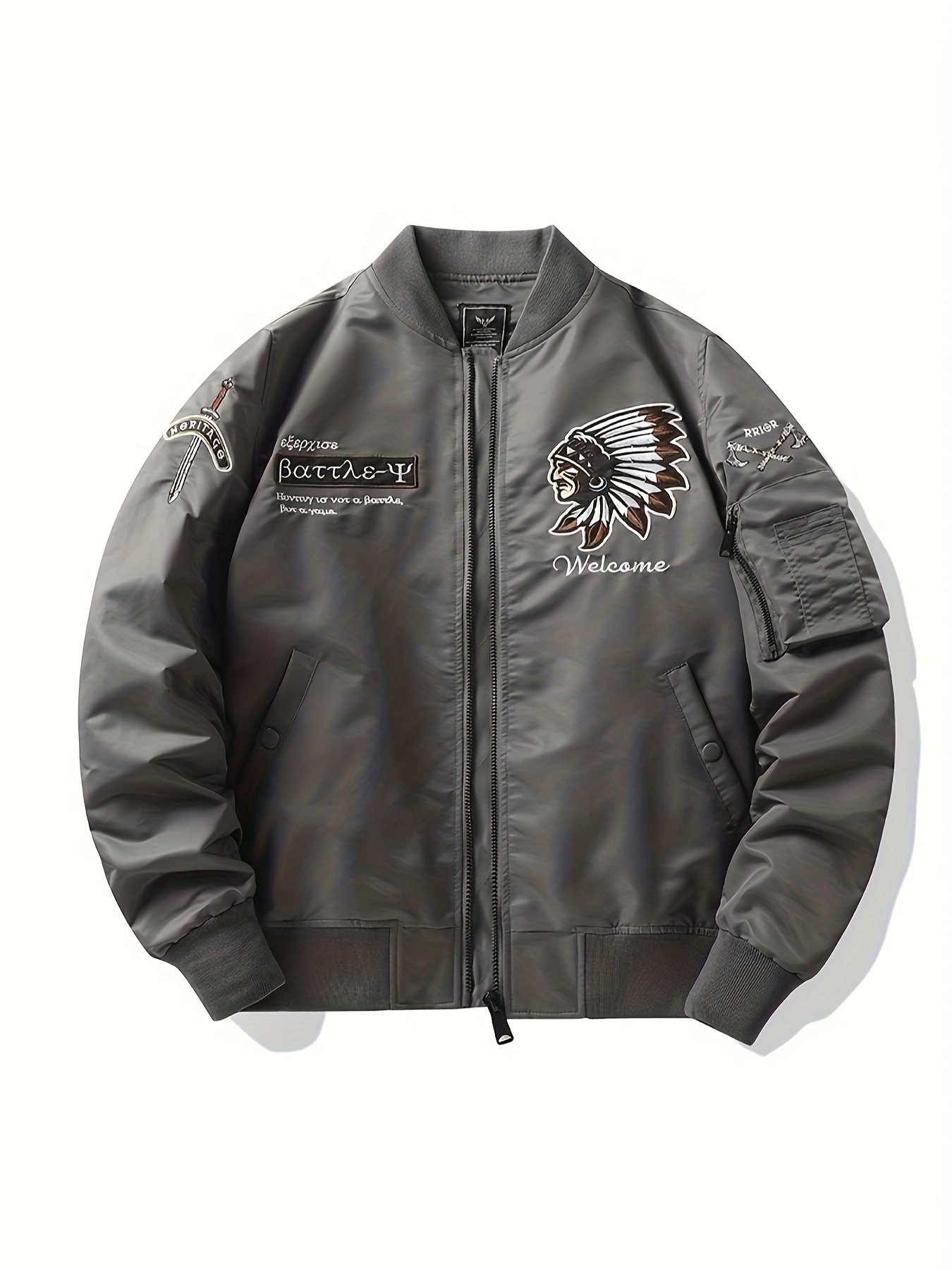 SOPKOP Men'S Stylish Autumn And Winter Flight Jacket, Baseball Collar Jacket for The Fall And Winter, Embroidered Jacket, Heavy-Duty Jacket, Work Jacket, Tailored And Supportive with Unique Details