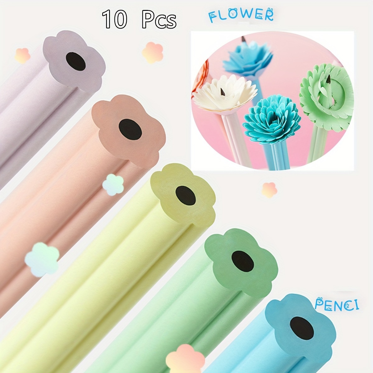 10pcs Pencils Resin Pencil, Hb Pencil, Floral Pencil, Rainbow Pencil