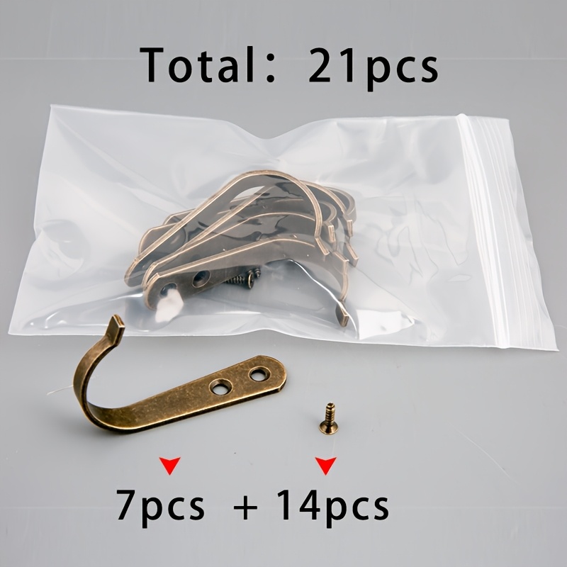 TEMU 7 Crochets en J Bronze + 14 Vis Bronze 2.5X10, Total 21pcs, Crochet Simple en Fer, Crochet Porte-Manteau, Crochet Sèche-Serviette de Salle de