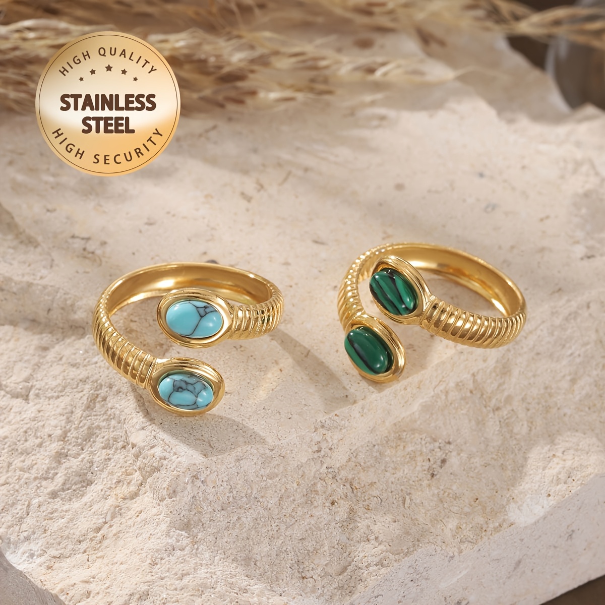 1 טבעת נירוסטוסטוסטה אלגנטית עם נגיעות טורקיז - עיצוב רצועה מעוותת נוסח בוהו שיק, מושלם לחופשה וללבוש יומיומי - תכשיטי אופנה איכותיים לנשים, תכשיטי מתנה אופנתיים | סגנון בוהמי | נגיעות אקזוטיות