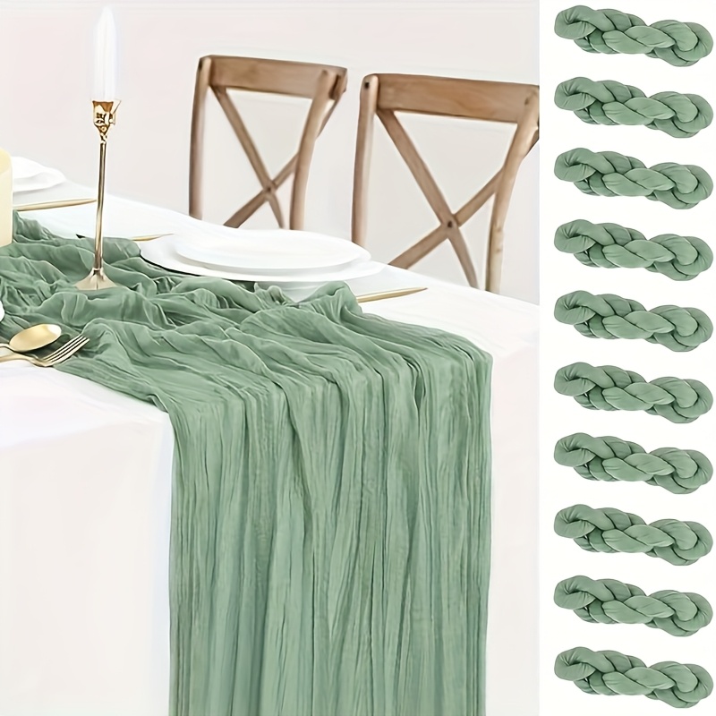 Image of 10pcs Cheesecloth Table Runners, 100% Polyester Material, Solid Color 40 X 270cm Table Runners, Suitable For Birthday Parties, Weddings, Banquets, Thanksgiving, Christmas Decoration