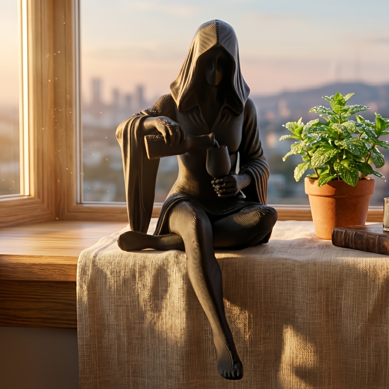 TEMU Ornement de sculpture de portrait à capuche , décoration artisanale de figure couvrant de style , décoration de table de bureau et de chambre à