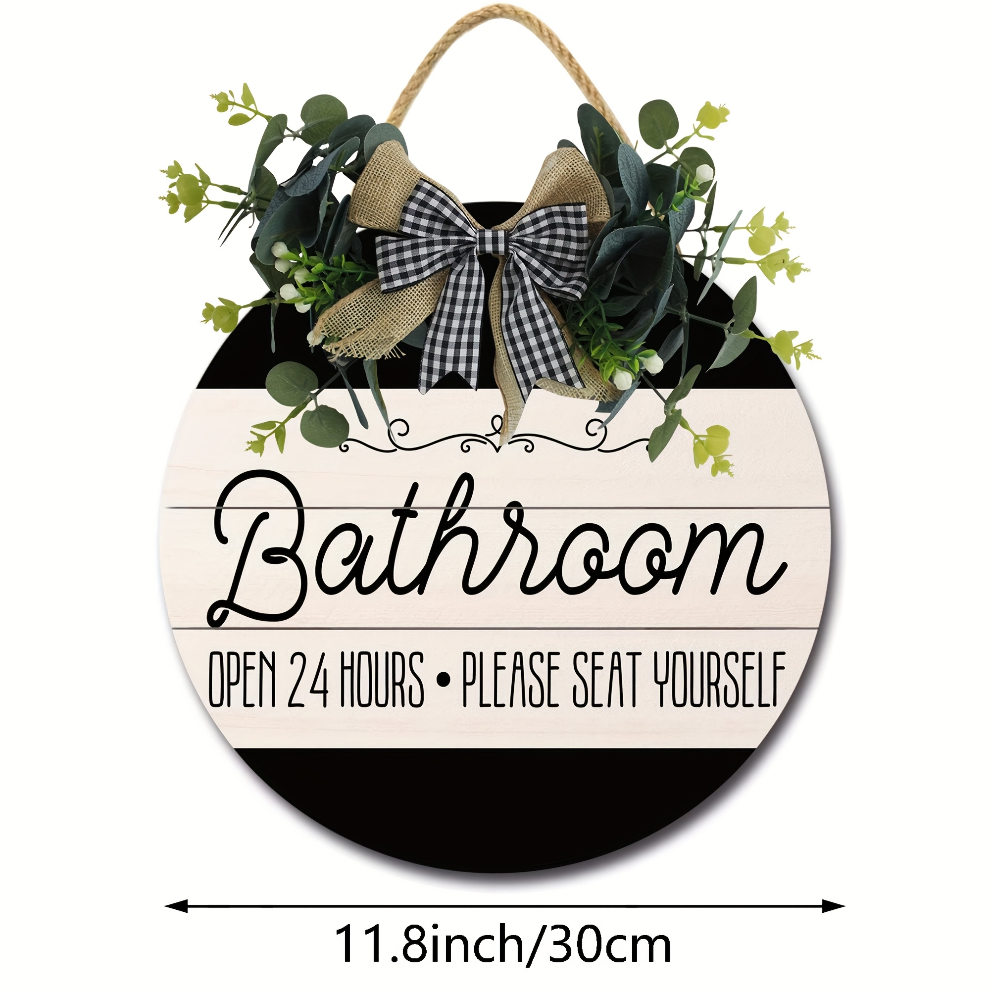 TEMU Bathroom Front Door Decor, Bathroom Sign, Bathroom Wreath, Funny Bathroom Decor For Door Decor, Round Rustic Wood Farmhouse Sign, Bathroom Gift, Bathroom Decorative Plaque