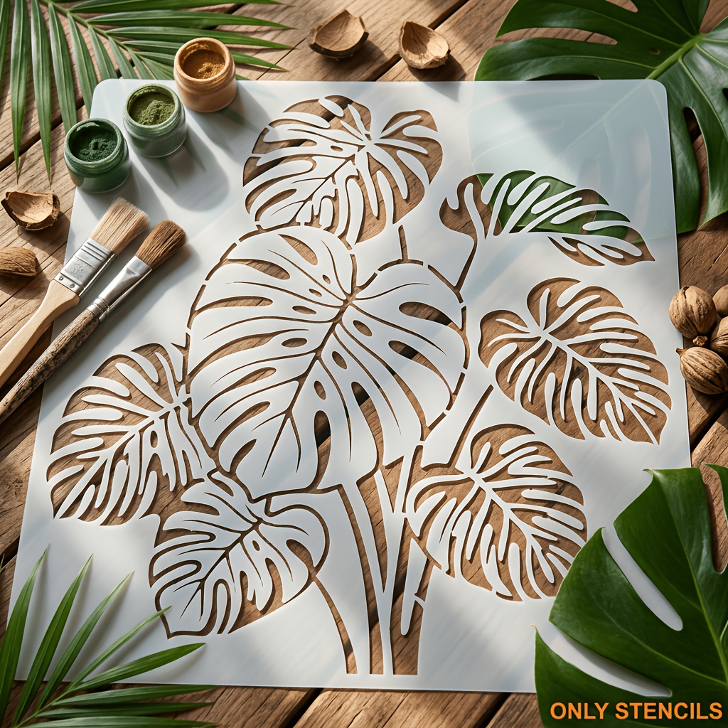 TEMU Ensemble de pochoirs réutilisables pour peinture de feuilles de bambou et tortue - Pochoirs de transfert à faire soi-même adaptés à sur toile, à