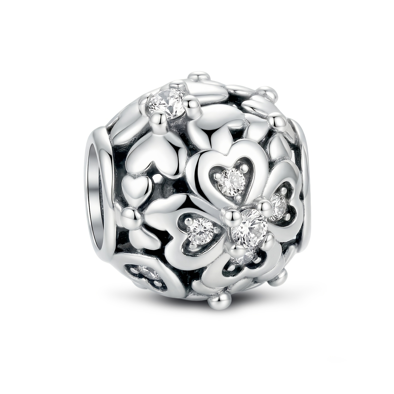 TEMU 1pc 925 Silver-plated Stacked Clover Charm, Suitable For Original Bracelets And Necklaces. A Perfect Gift For Family, , Or Couples. Ideal