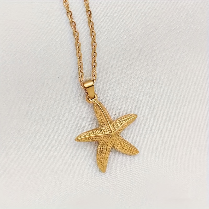 E-shop 1 Stück Edelstahl Hydraulischer Seestern Anhänger Halskette Sommer Ozean Strand Urlaubsstil Vielseitige Meereslebens Schmuck Herbst Und Winter