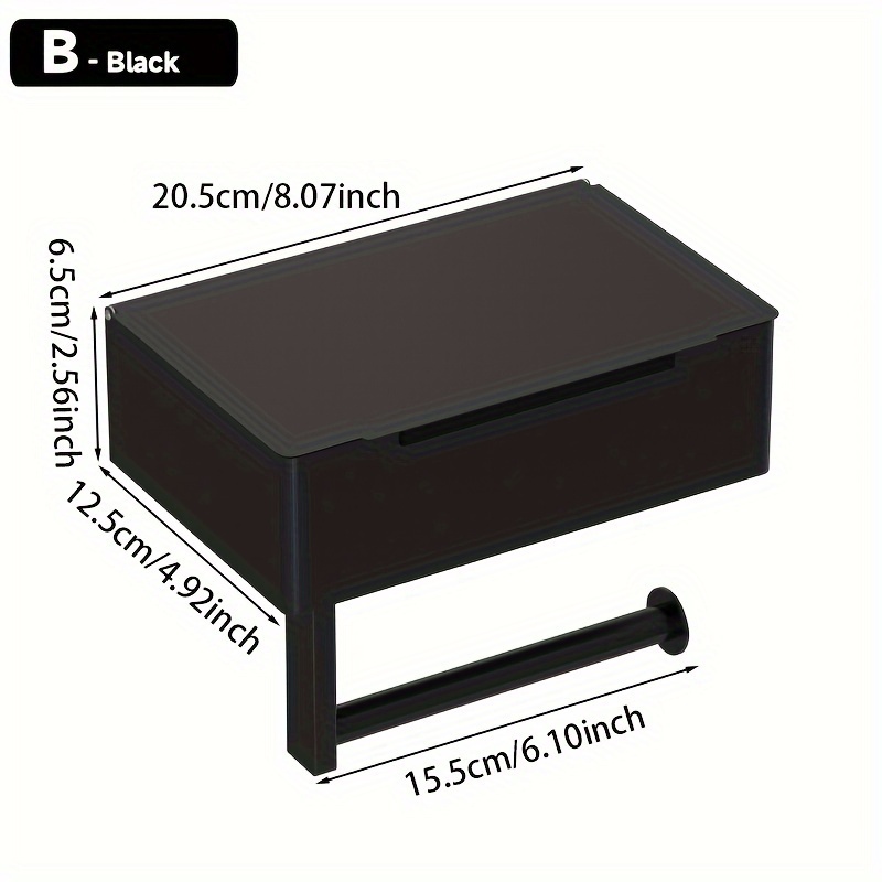 Black Wrought Iron Toilet Paper Holder With Shelf - Wall-mounted, Self-adhesive Or Drilled Installation, Includes Washable Wipes Dispenser & Storage Function