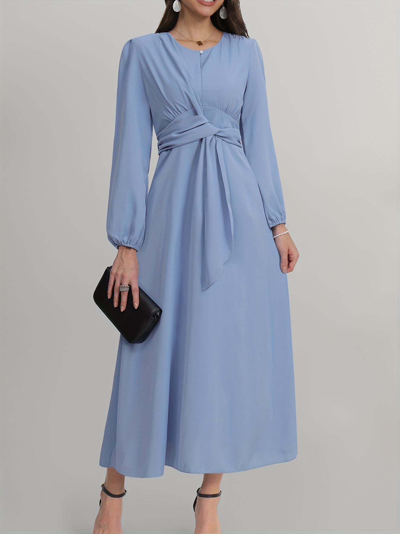 knee length dresses for ladies Women's Lapel Shirt Loose Casual Long Sleeve Buttoned Midi Shift Dress Red / M by Blue Zone Planet