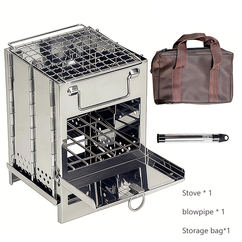 TEMU 1pc Folding Portable Camping Stove|stainless Steel Outdoor Fire Pit |mini Foldable Wood- Grill. Perfect For Backyard & Garden Parties, This
