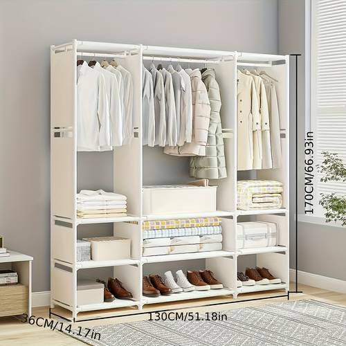 large capacity wardrobe closet with 9 independent storage compartments 3 hanging rods 16mm metal tubes space saving design for convenient storage of clothes quilts bags and other items suitable for 12 different