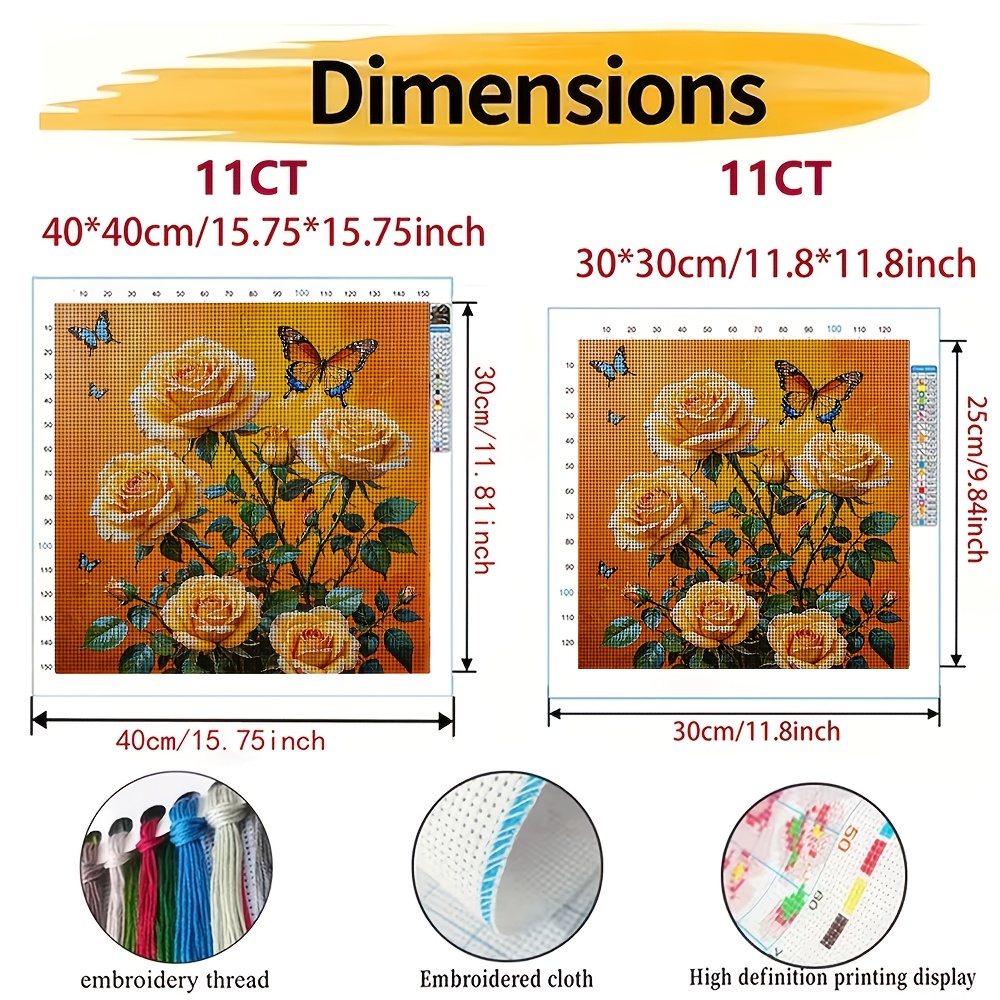 Yellow Rose with Colorful Butterflies Cross-Stitch Kit, 11CT