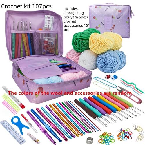 complete crochet kit with 107pcs portable knitting tools for handcrafting