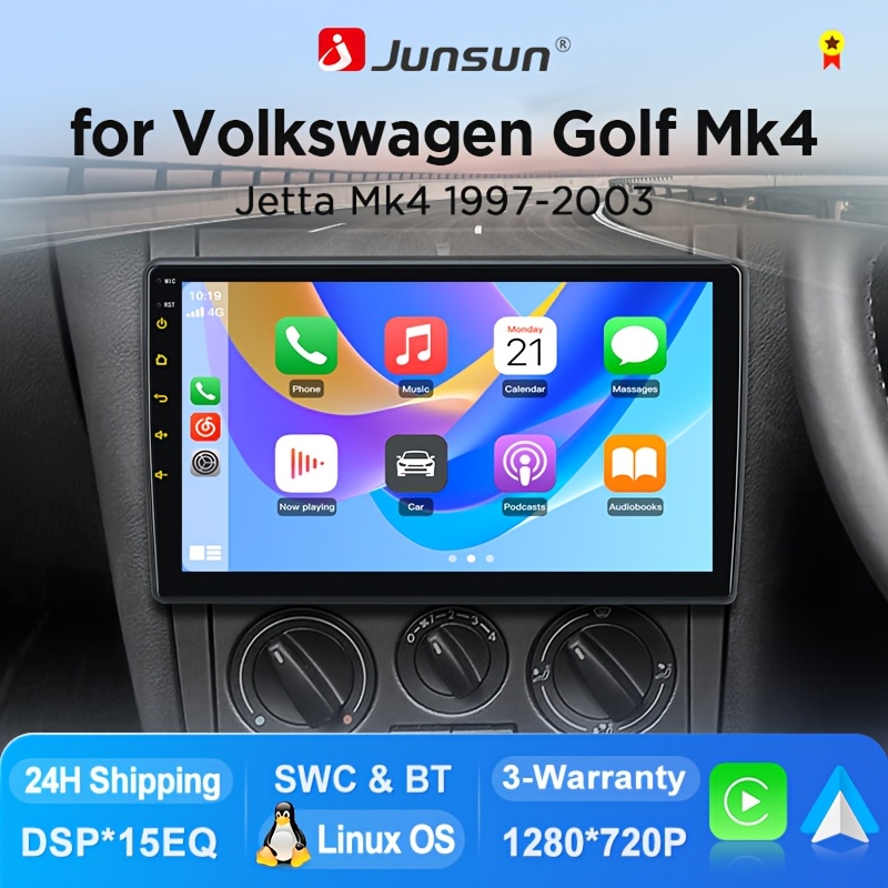 Junsun System Car Stereo With Auto & Carplay For Golf Mk4 Jetta Mk4 1997 1998 1999 2000 2001 2002 2003 Touch Screen Multimedia Player.