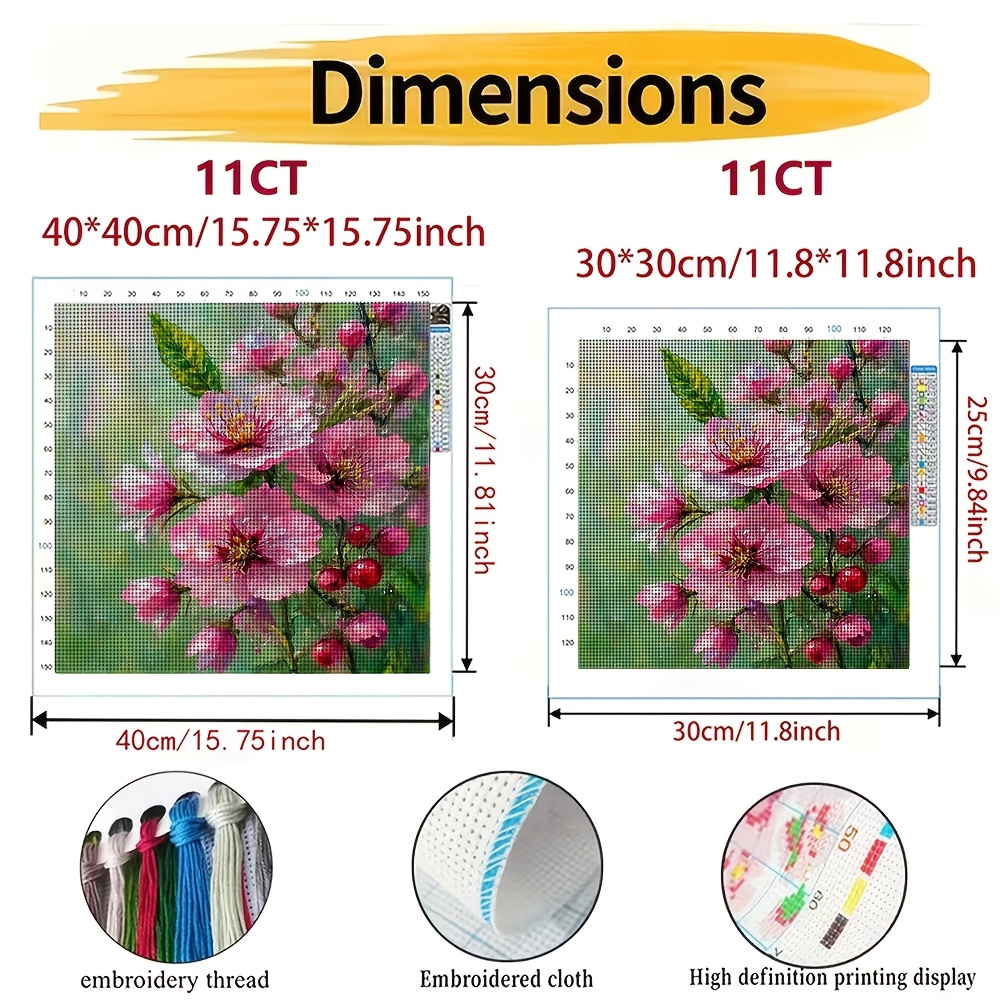 Set of Cross-Stitch Kits Featuring Floral Design with Branches