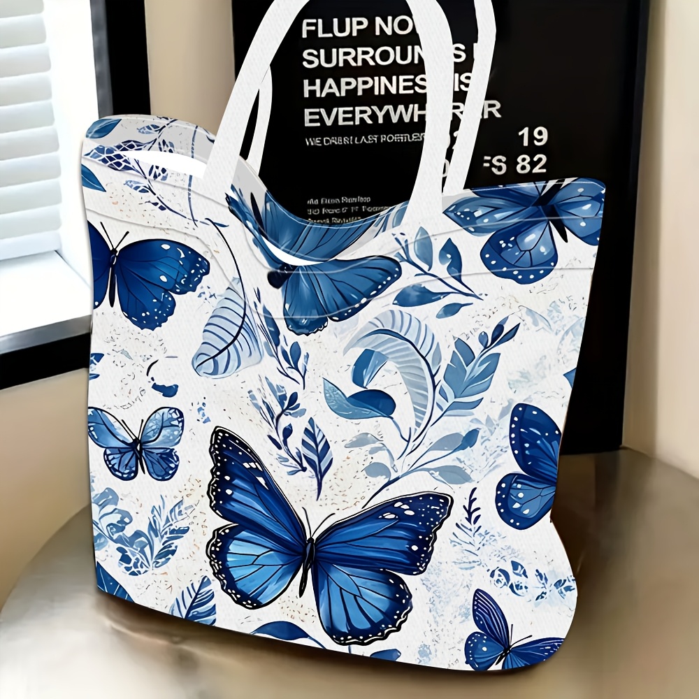 TEMU 1pc, Blue Floral Theme Women's Shoulder Bag, Multifunctional, Handbag, Clutch, Evening Bag, Travel Essential, Exquisite , Lightweight, Spacious,