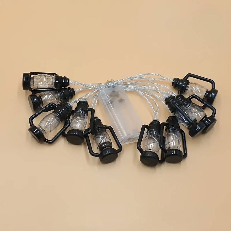 E-shop 1 Stück 10 LED 6,5ft Schwarze Vintage Petroleum-Laternenlichterkette - Batteriefreie Warmgelbe Beleuchtung, Langlebige Kunststoff-Dekoration für